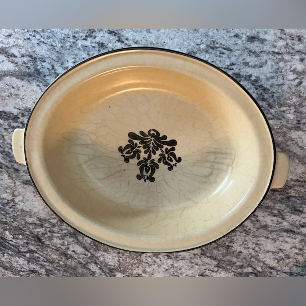Vintage Pfaltzgraff Elegant Cream Oval Serving Dish with Brown Design